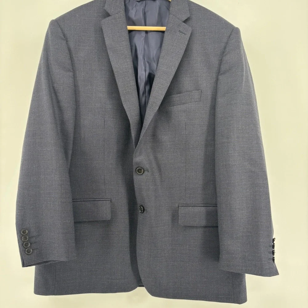 Ralph Lauren Sport Coat Mens 44R Grey Blue 100% Wool Houndstooth Blazer Designer